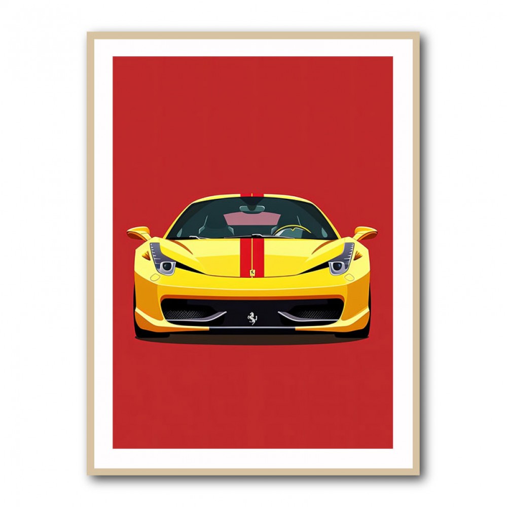 Ferrari 458 Yellow on Red Poster Style Wall Art